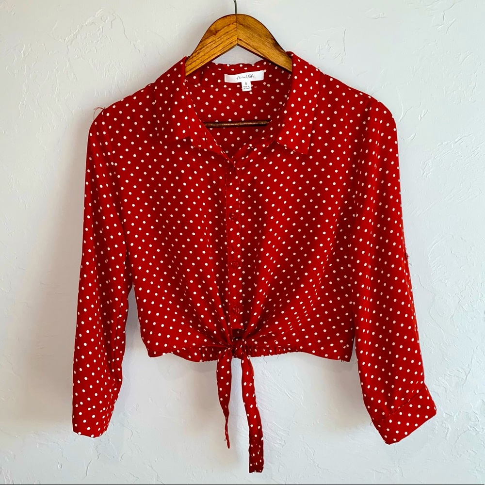 Active USA Button Up Tied Crop Top